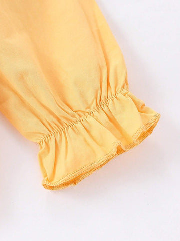 1pc Sweet Girls Peter Pan Collar Butterfly Decor Long Sleeve Shirt, Spring & Autumn