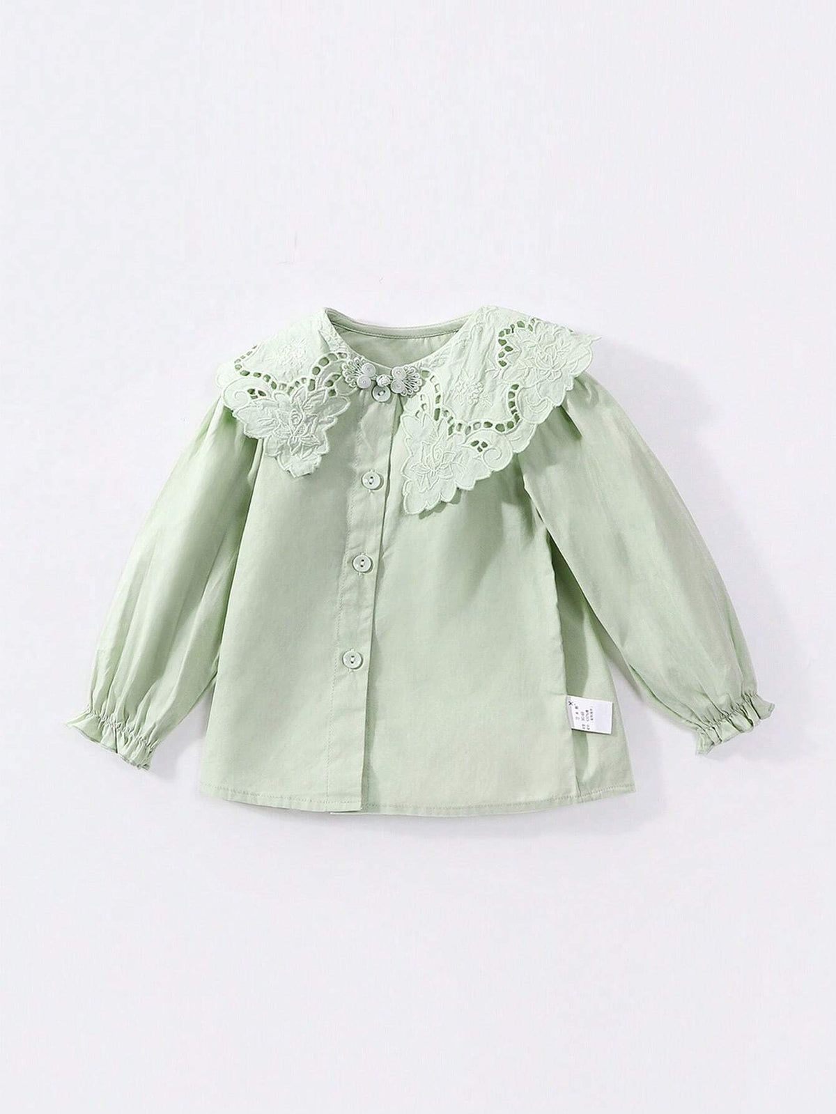 1pc Sweet Plain Color Big Lapel Long Sleeve Blouse For Toddler Girls, Spring & Autumn