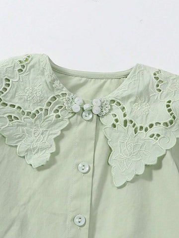 1pc Sweet Plain Color Big Lapel Long Sleeve Blouse For Toddler Girls, Spring & Autumn