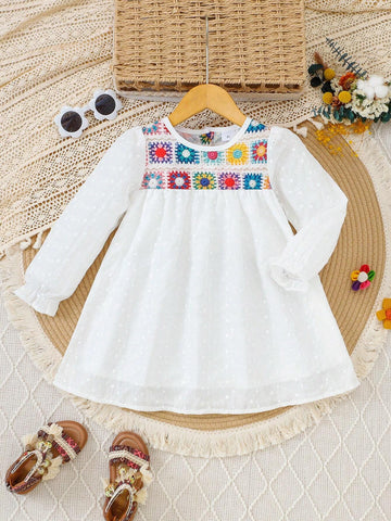 1pc Toddler Colorful Floral Patchwork Long Sleeve Jumpsuit, Fashionable And Versatile, Fall