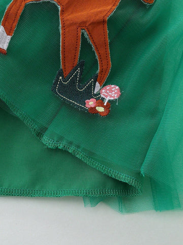 1pc Toddler Girls" Casual Animal Embroidered Patch V-Neck Short Sleeve Dress For Summer