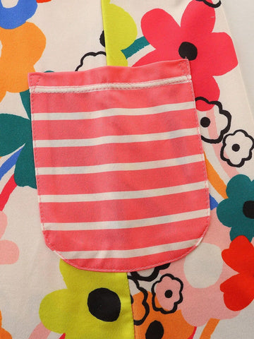 1pc Toddler Girls" Casual Cartoon Flower Printed Short Sleeve Dress With Pockets For Summer
