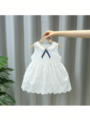 1pc Toddler Girls' Casual Sleeveless Lace Doll Collar Princess Dress For Summer