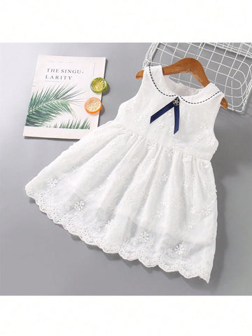 1pc Toddler Girls' Casual Sleeveless Lace Doll Collar Princess Dress For Summer