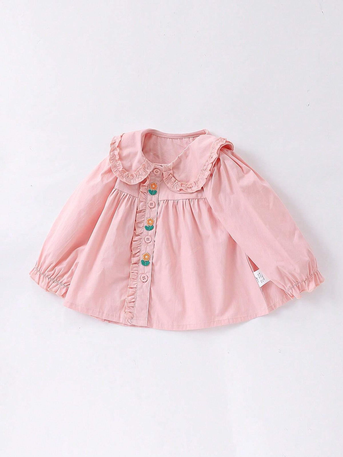 1pc Toddler Girls' Cute 3D Floral Decor Peter Pan Collar Long Sleeve Blouse, Spring Autumn