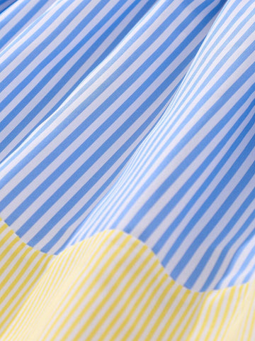 1pc Toddler Girls' Cute Casual Elegant Striped Dress With Turn-Down Collar And Bow Belt, For Travel And Summer Vacations