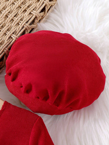 1pc Toddler Girls Elegant Corduroy Bow Decor Long Sleeve Dress, Autumn/Winter