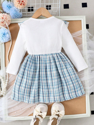 1pc Toddler Girls' Elegant Fashionable Long Sleeve Ruffle Hem Dress, Autumn/Winter