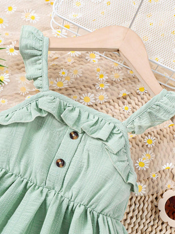 1pc Toddler Girls" Faux Button Cami Dress For Spring And Summer