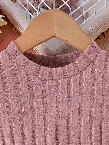 1pc Toddler Girls' Nature Themed Patchwork Long Sleeve Pullover Dress, Autumn/Winter