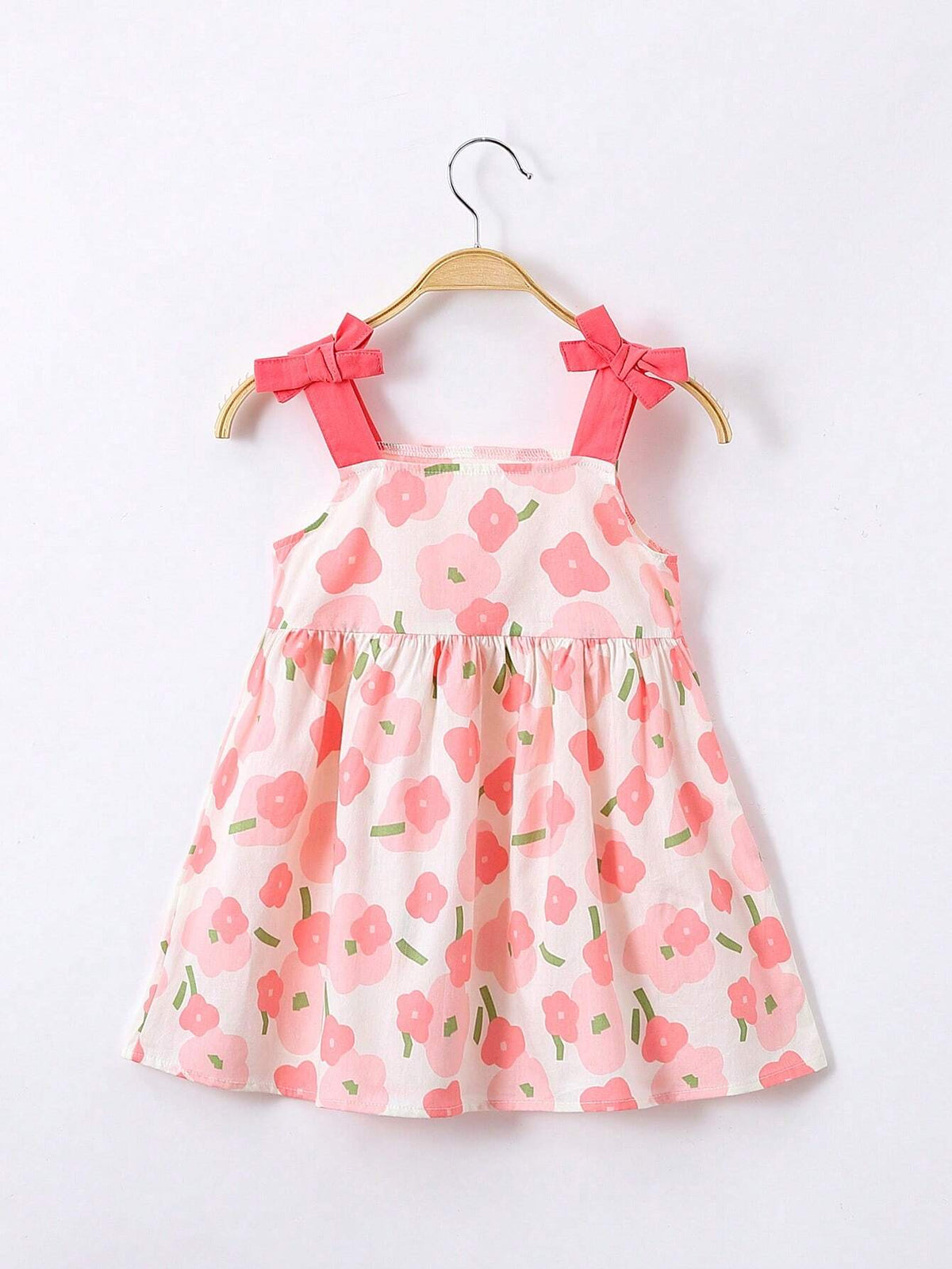 1pc Toddler Girls' Sweet Floral Pattern Sleeveless Dress With 3D Bow Decoration For Summer