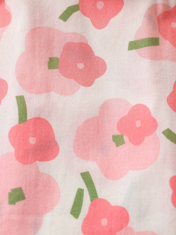 1pc Toddler Girls' Sweet Floral Pattern Sleeveless Dress With 3D Bow Decoration For Summer