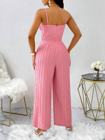 1pc Women Casual Sexy Textured Fabric Sleeveless Jumpsuit