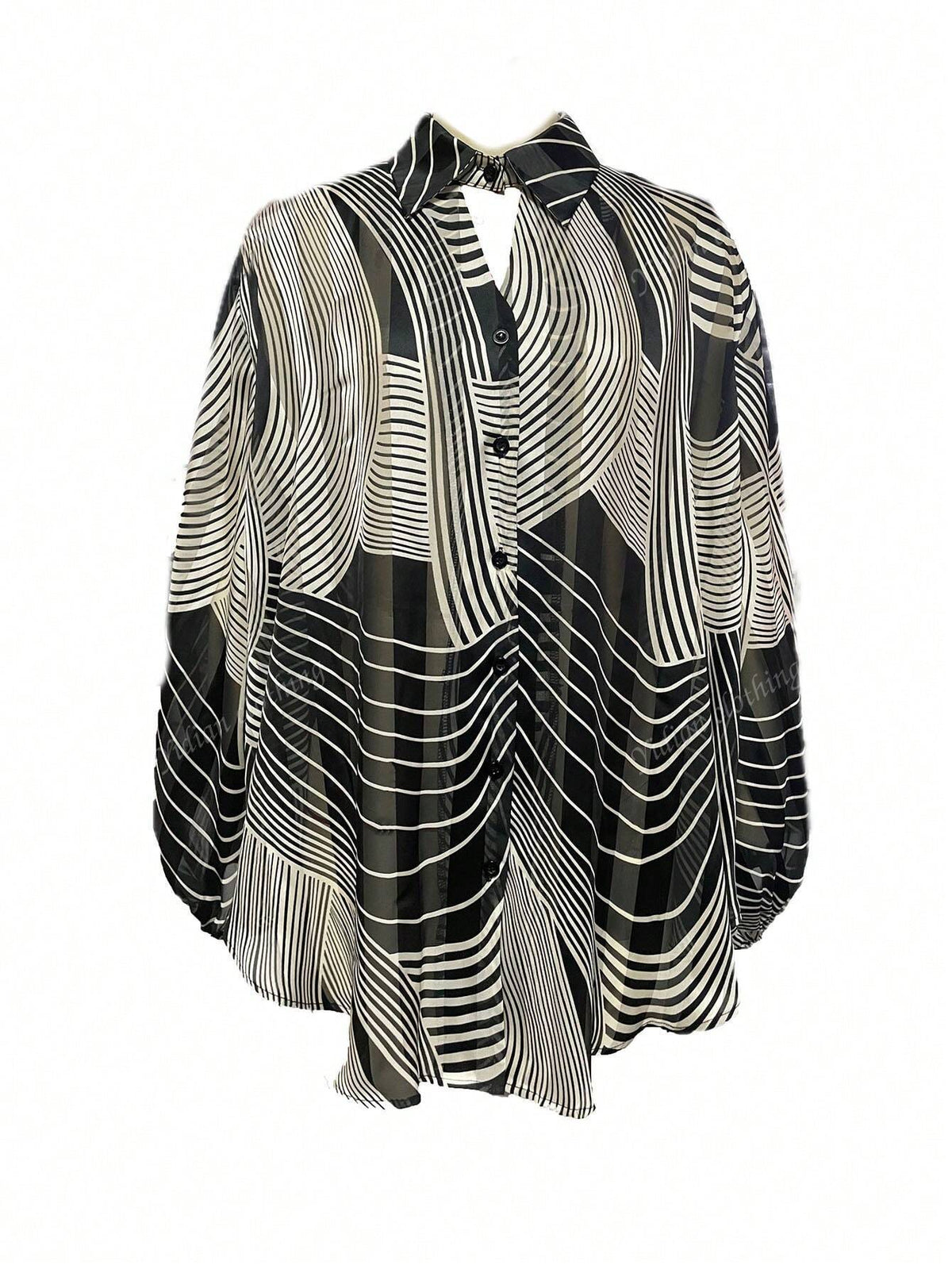 1pc Women Fashion Korean Style Striped Button Down Long Sleeve Shirt, Casual Everyday Wear