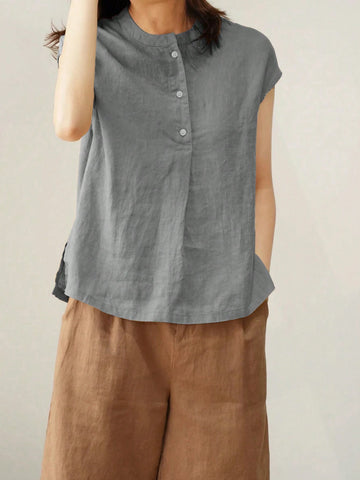 1pc Women Plain Button Front Simple Casual Shirt, Everyday Wear