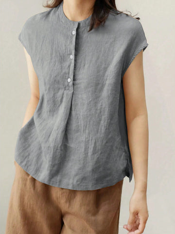 1pc Women Plain Button Front Simple Casual Shirt, Everyday Wear