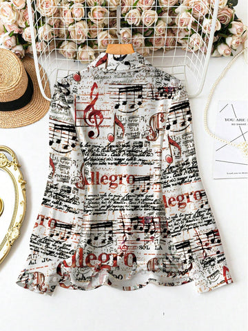 1pc Women Regular Fit Loose Long Sleeve Printed Blouse