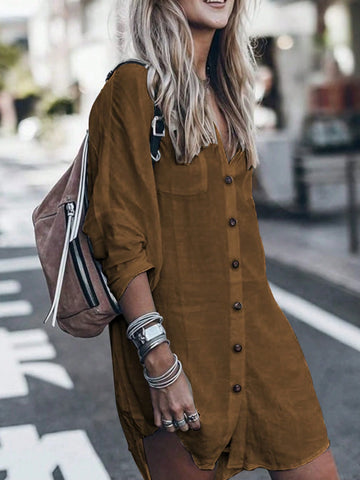 1pc Women Simple Solid Color Long Sleeve Buttoned Shirt, Casual Everyday Wear