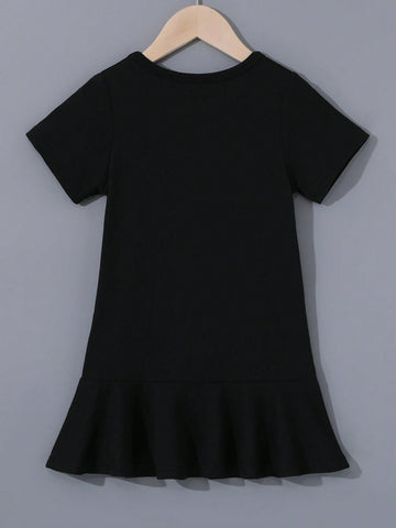 1pc Women's/Girls' Casual Mid-Length Pencil Skirt With Letter Print, Versatile, Short-Sleeved Dress, Thin/Summer Style