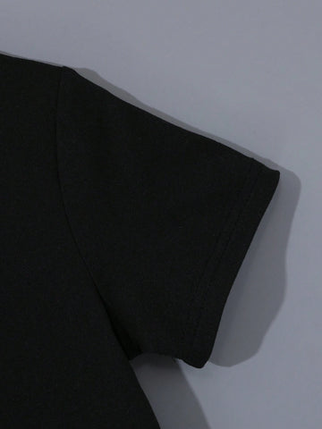 1pc Women's/Girls' Casual Mid-Length Pencil Skirt With Letter Print, Versatile, Short-Sleeved Dress, Thin/Summer Style