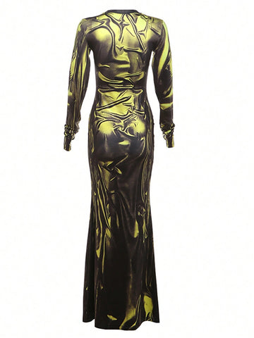 1pc Women's Bodycon 3D Printed High Waist Mini Dress