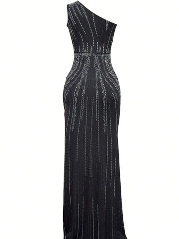 1pc Women's Fashion Sexy Rhinestone Embellished Long Dress