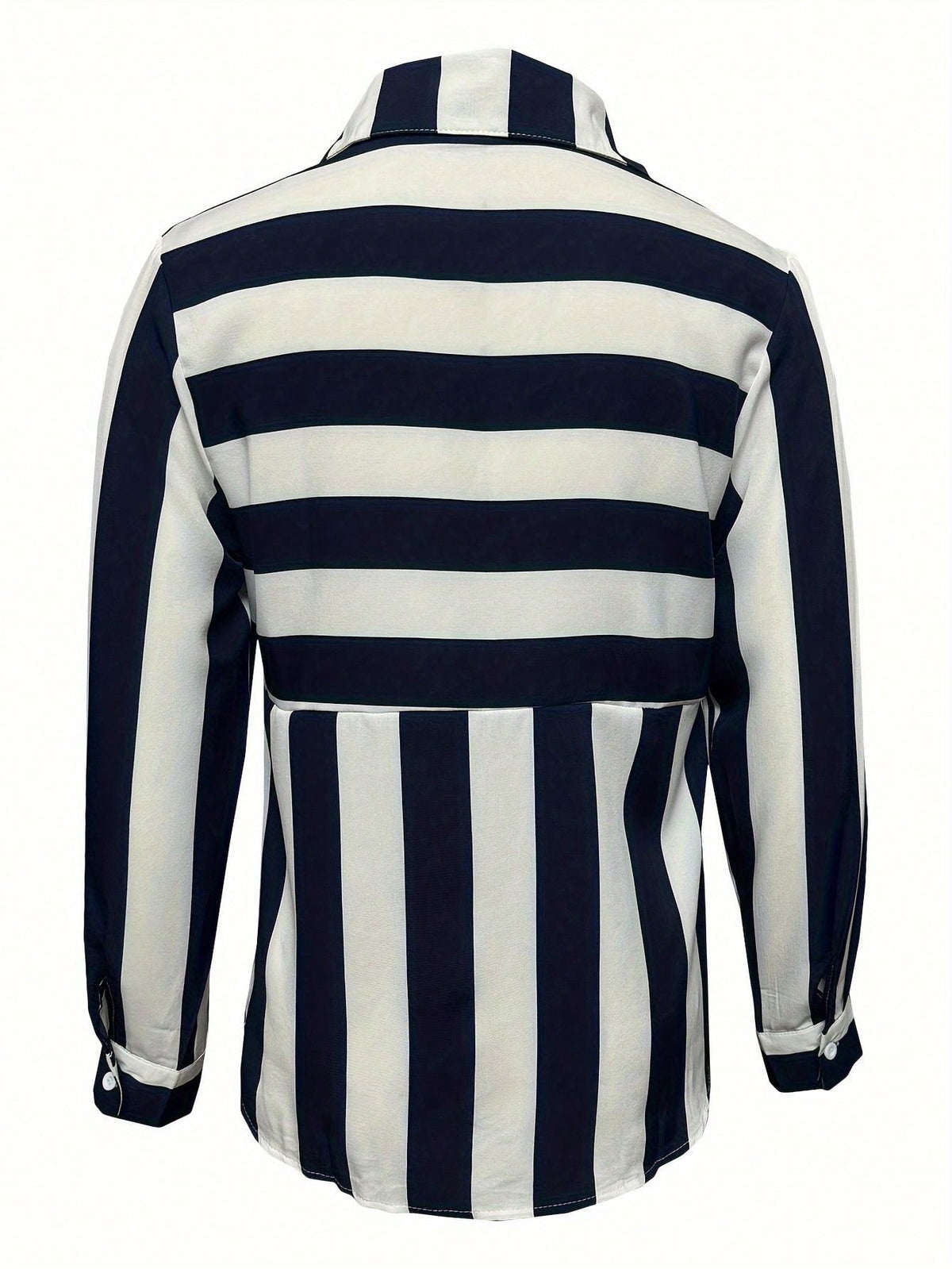 1pc Women's Fashionable Long Sleeve Striped Textured Personality Shirt, Autumn