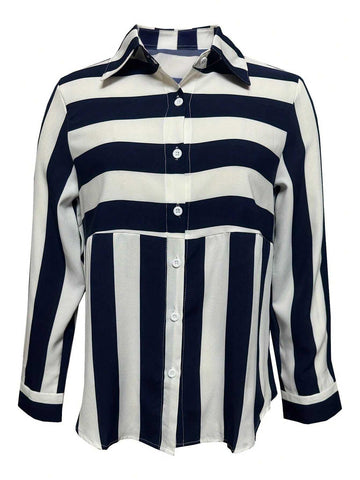 1pc Women's Fashionable Long Sleeve Striped Textured Personality Shirt, Autumn