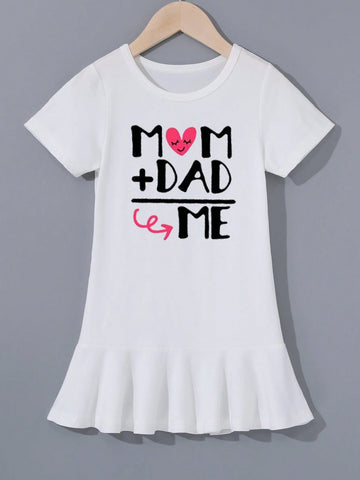 1pc Women's Girls' Casual Cat Heat Transfer Print Pencil Skirt With Short Sleeve Dress, Summer