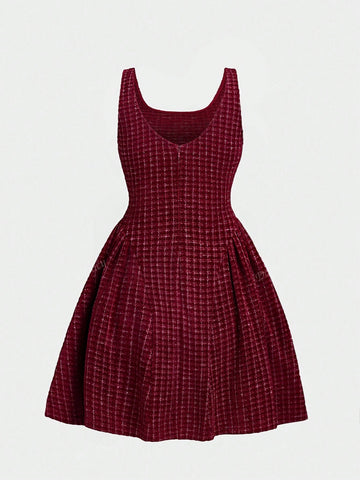 1pc Women's New Wide Strap Solid Color Patchwork Tied Elegant Commuting Viscose Fabric Sleeveless Mini Dress, High-End Elegant, Slim Fit Bodycon Vest Dress