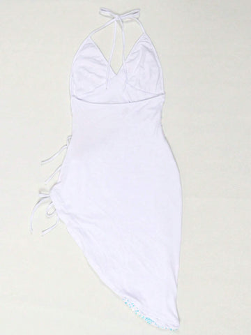 1pc Women's Sleeveless Sequin Tie Waist Dress For Party & Beach