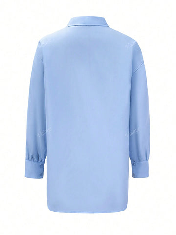 1pc Women's Spring & Summer Pocket Casual Buttoned Long Sleeve Shirt