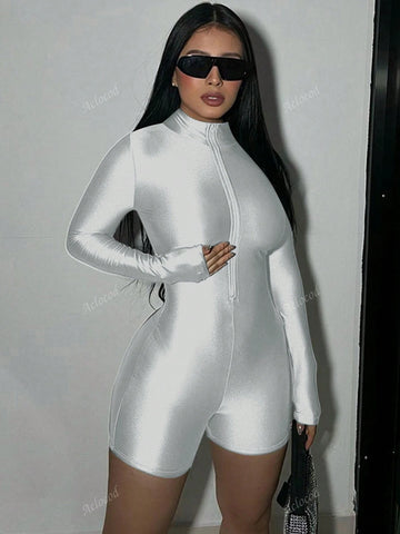 1pc Women's Zipper Closure Slim Fit Long Sleeve Sexy Jumpsuit