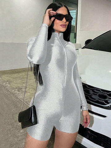 1pc Women's Zipper Closure Slim Fit Long Sleeve Sexy Jumpsuit