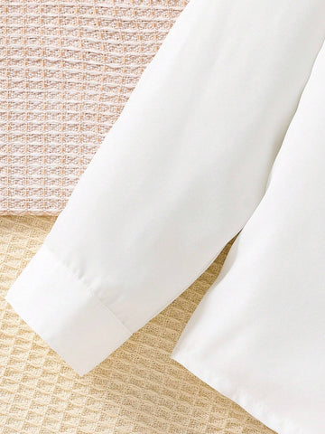 1pc Young Boys Korean Style Collar Bow Tie Long Sleeve White Shirt, Suitable For School, Party And Daily Wear, Autumn/Winter