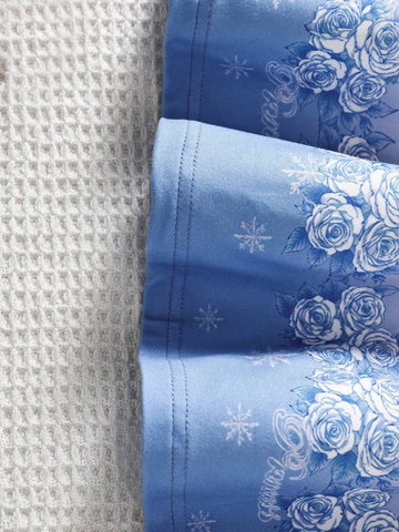 1pc Young Girl Butterfly Waist Decor Round Neck Long Sleeve Dress, Cartoon Ice Princess Printed Hem, Autumn New Release