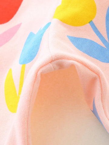 1pc Young Girl' Casual Floral Print Round Neck Dress, Autumn