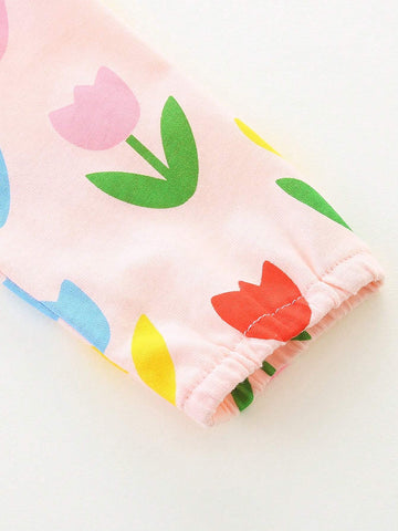 1pc Young Girl' Casual Floral Print Round Neck Dress, Autumn