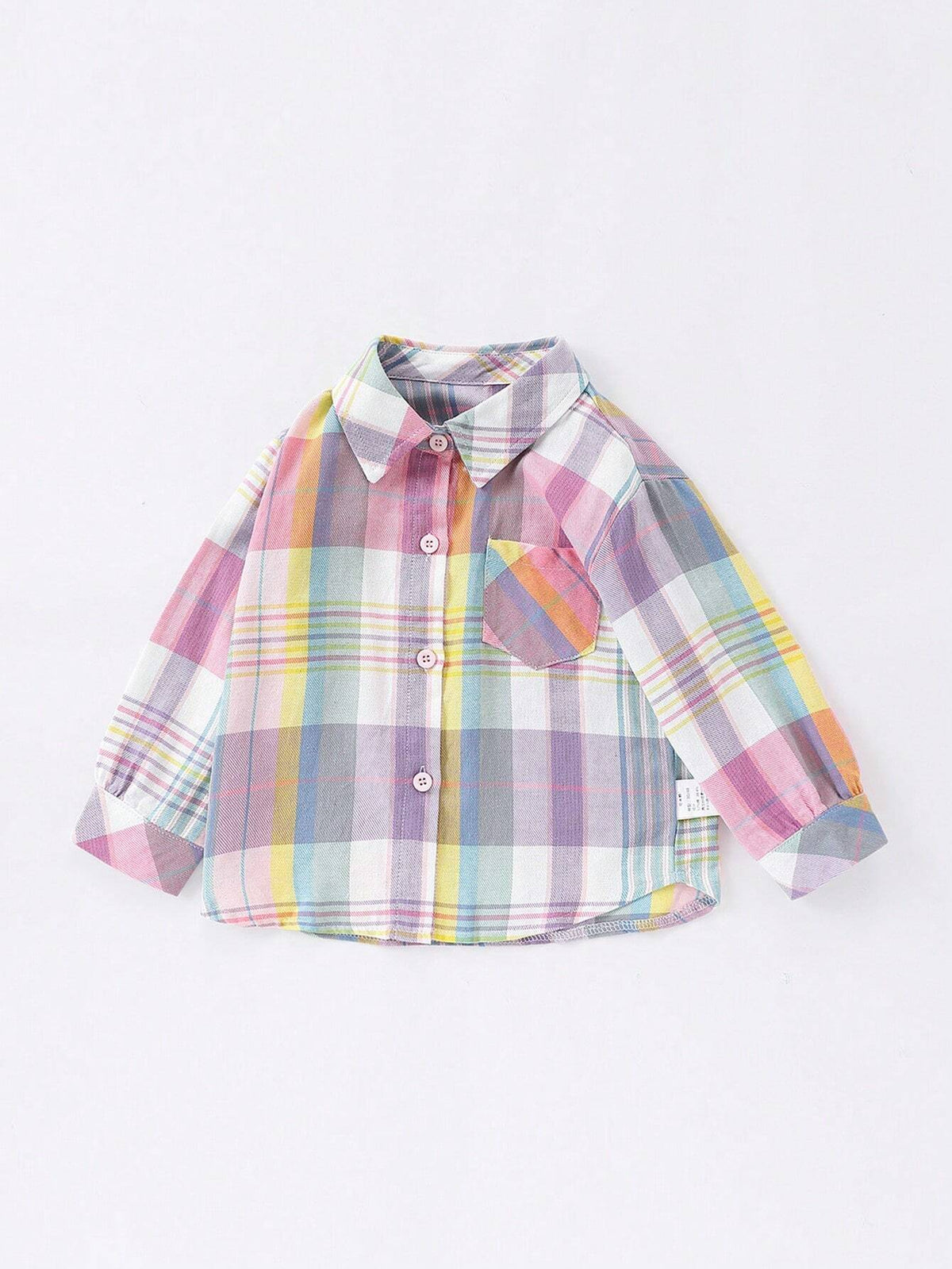 1pc Young Girl Collegiate Style Colorful Plaid Long Sleeve Shirt, Spring Autumn