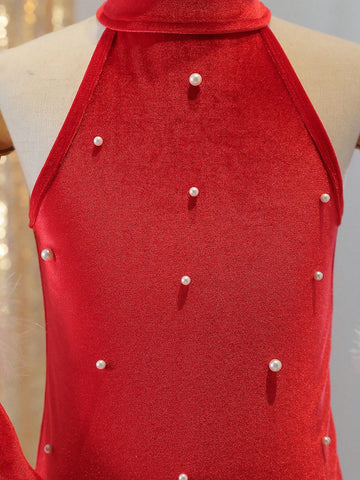 1pc Young Girl Elegant Red Dress, Spring/Fall