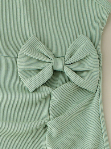 1pc Young Girl Elegant Spaghetti Strap Green Dress, Lightweight Summer