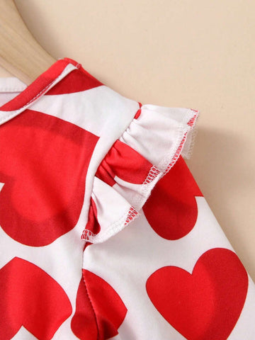 1pc Young Girl Elegant Sweet Luxurious Ladylike Heart Print Ribbon Bow Decor Round Neck Long Sleeve Tulle Tutu Dress For Autumn/Winter