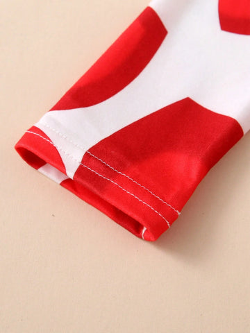 1pc Young Girl Elegant Sweet Luxurious Ladylike Heart Print Ribbon Bow Decor Round Neck Long Sleeve Tulle Tutu Dress For Autumn/Winter