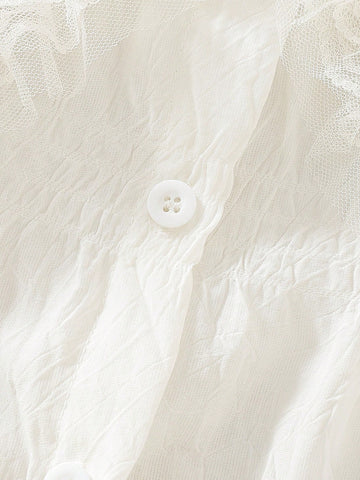 1pc Young Girl Elegant White Layered Ruffled Collar Bell Sleeve Shirt, Suitable For Sweet Girls' Daily Casual Wear In Autumn