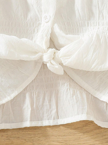 1pc Young Girl Elegant White Layered Ruffled Collar Bell Sleeve Shirt, Suitable For Sweet Girls' Daily Casual Wear In Autumn