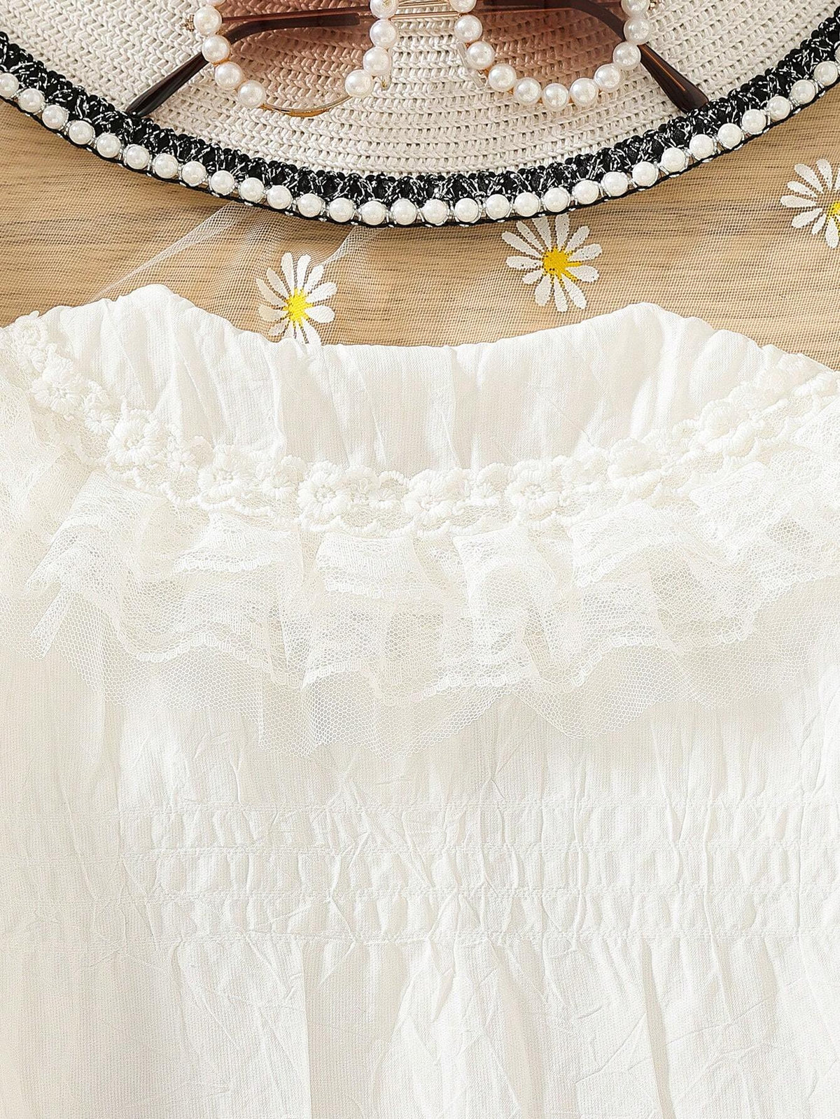 1pc Young Girl Elegant White Layered Ruffled Collar Bell Sleeve Shirt, Suitable For Sweet Girls' Daily Casual Wear In Autumn