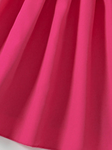 1pc Young Girl Fashion Solid Color Square Neck Collar Long Sleeve Patchwork Jacquard Casual Dress, Spring/Autumn