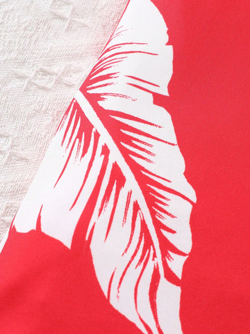 1pc Young Girl Fashionable, Chic, Cute, Elegant, Simple Casual Vacation Style Banana Leaf Print Fit And Flare Maxi Dress