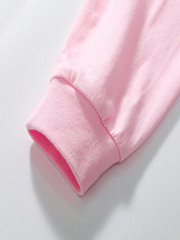 1pc Young Girl Fashionable Rainbow & Cartoon Print Polo Dress, Long Sleeve , For Spring & Autumn