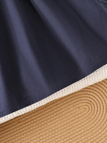 1pc Young Girl French Peter Pan Collar Rabbit Embroidery Long Sleeve Dress, Autumn